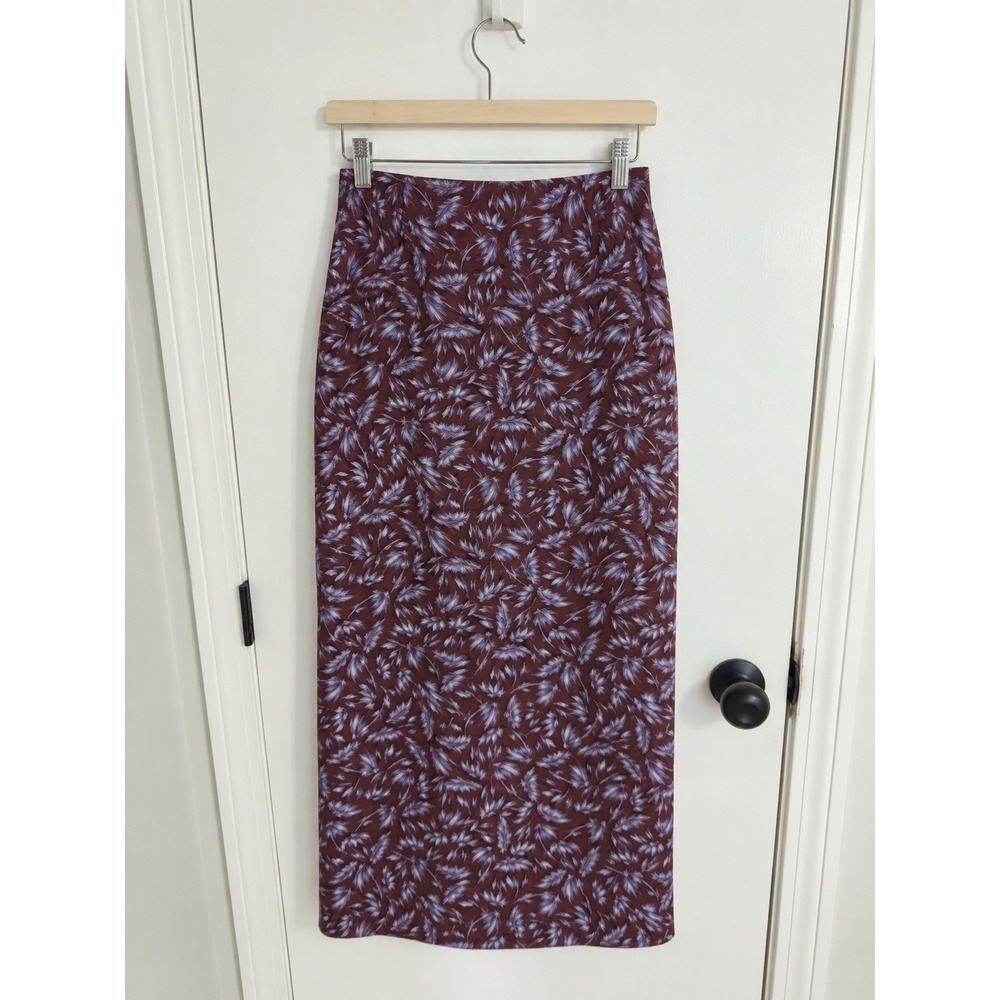 Madewell Drapey Pull On Midi Skirt Floral Knit Brown Blue Dark Carob‎ Medium